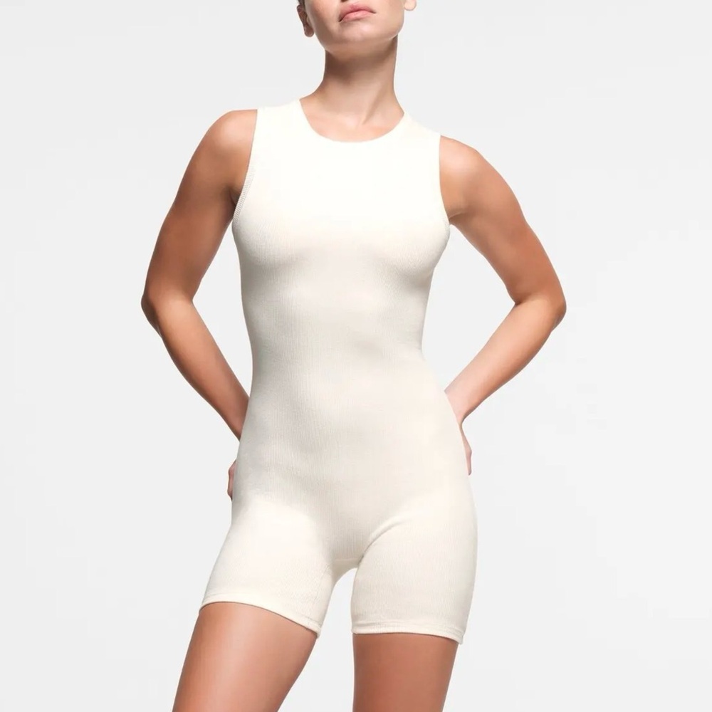 SKIMS Romper Womens medium White Jersey Sleeveless Open Back Lounge